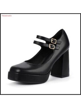 Mary Jane Platform Heels Chunky High Heels Square Toe Dress Pumps